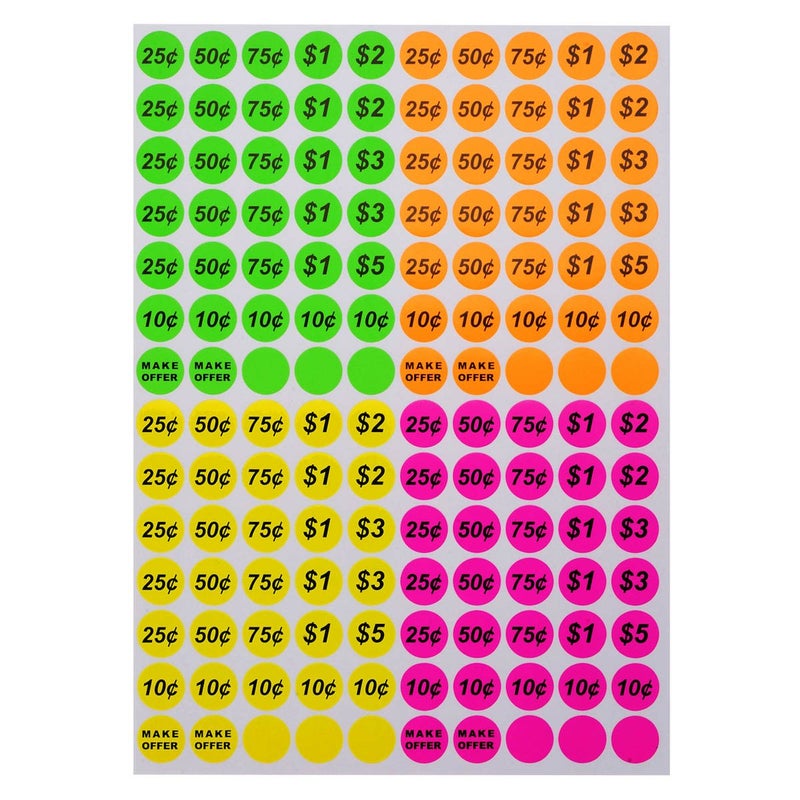 ONUPGO Garage Sale Stickers, 3/4" Round Label Yard Sale Price Stickers Preprinted Removable Pricing Labels, Bright Neon Colors with Blank Label (2240 Pcs) - Image 3